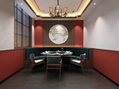 新中式中餐厅小包间3D模型下载